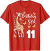 Giraffe Birthday Party by LazyPanda Giraffe 11th Birthday Girl 11 Years Old Giraffe Lover T-Shirt - Red