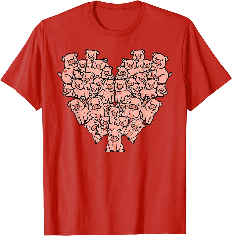 Pig Lover Shirts For Men Women Kids Pigs Heart Shape Cute Love Hog Swine Girls Kids Women Men T-Shirt - Red