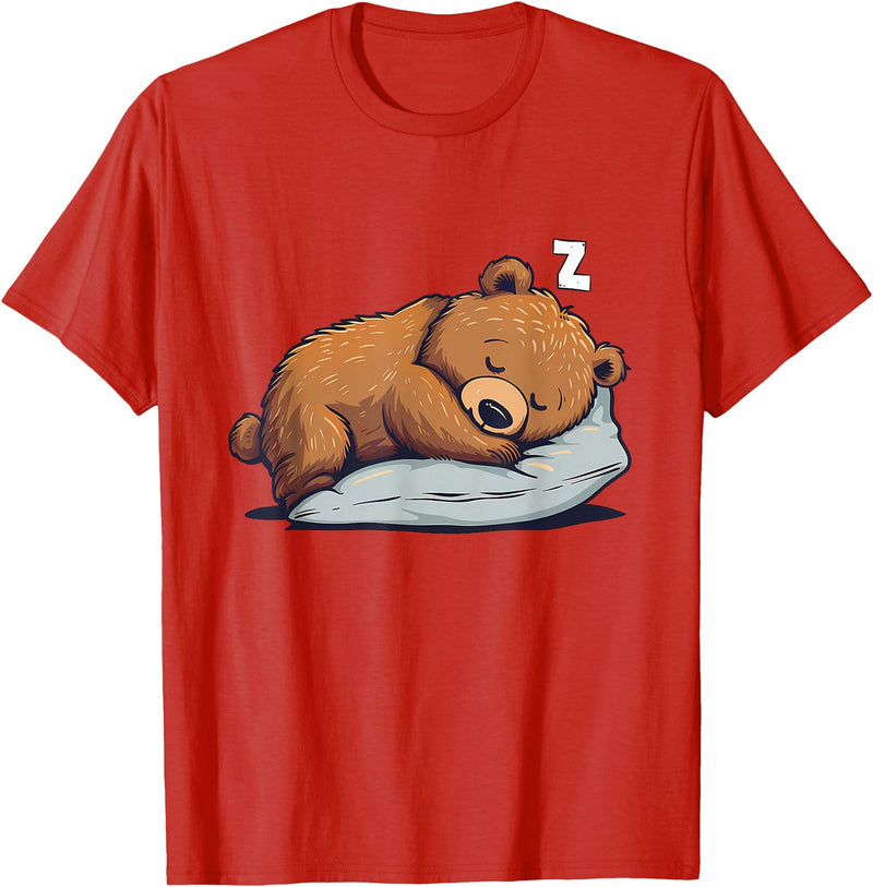 Cute Sleeping Animals Napping Bear Sleeping Sleepy Bear Cute Bear Sleeping T-Shirt - Red