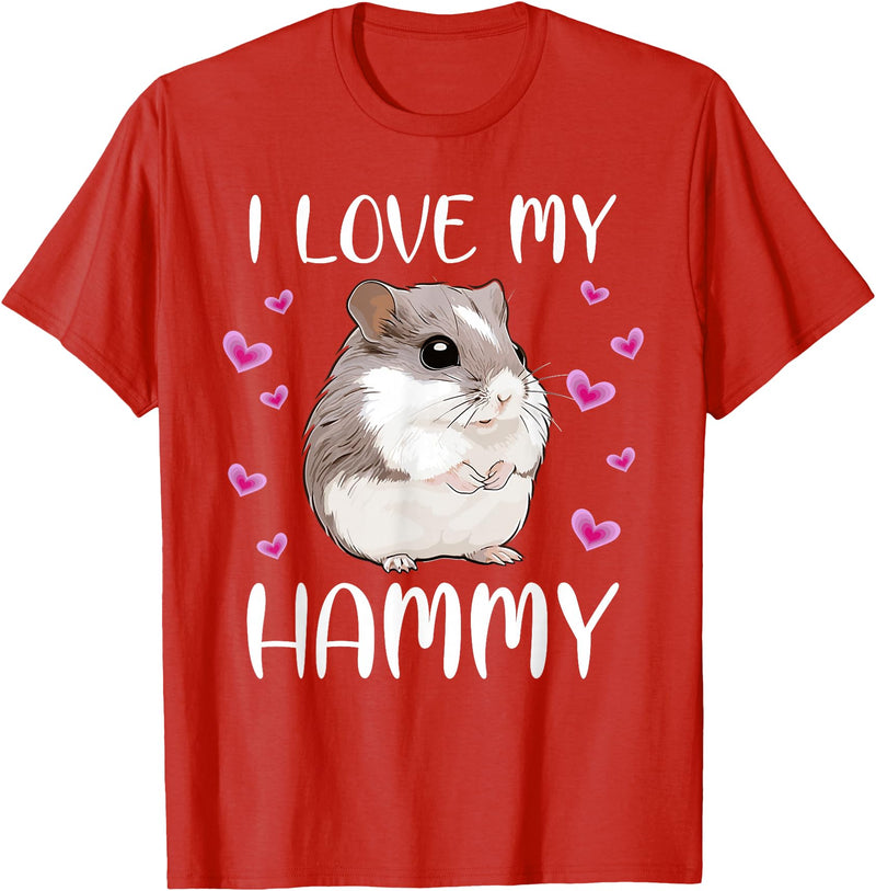 I Love My Hammy Cute Chinese Dwarf Hamster Pet Owner Graphic T-Shirt - Red
