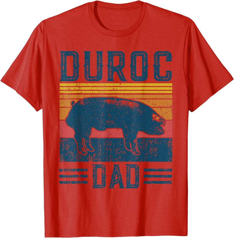 Retro Duroc Farmer Gift for Men Farming Breed - Vintage Duroc Pig Dad T-Shirt - Red