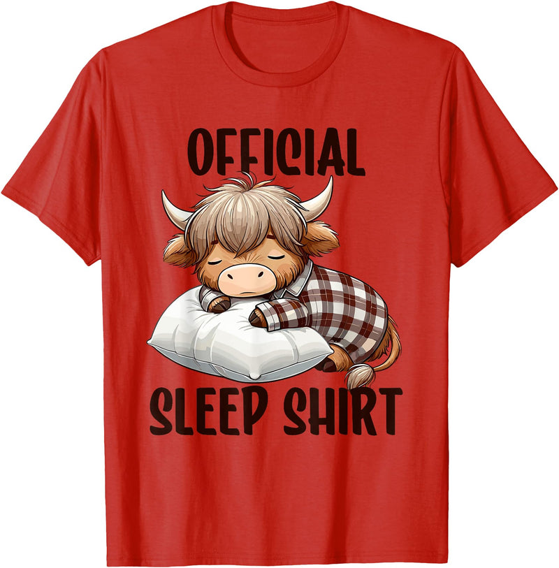 Animal Sleepwear & Night Pajamas Kids Women Men Highland Cow, Nightgown Official Sleepshirt Nightshirt Sleep T-Shirt - Red