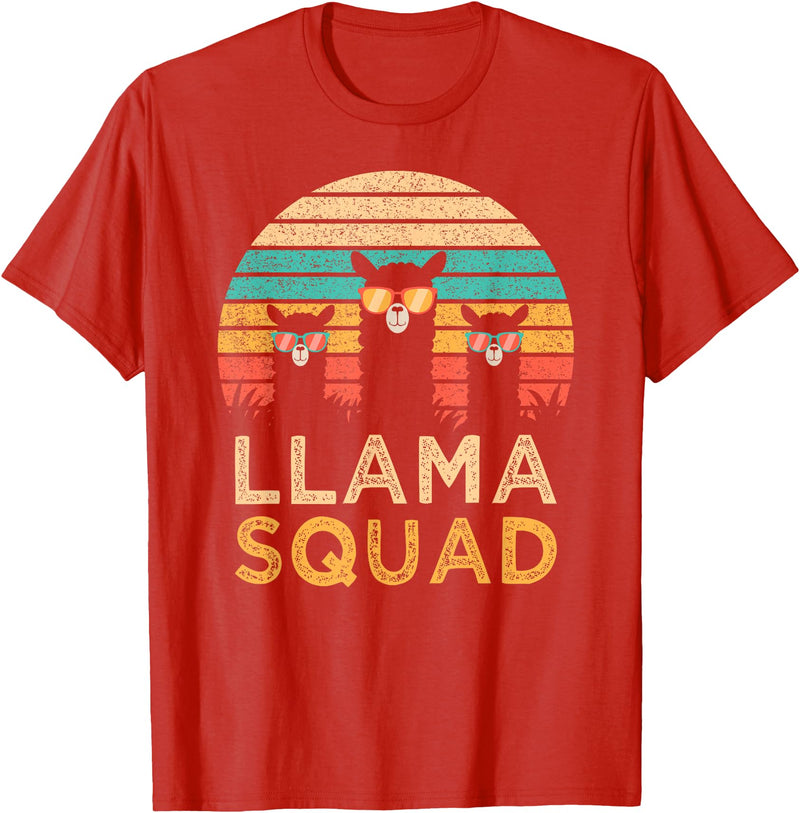 Llama Squad With Glasses Funny Funny Llama Squad Sunglasses Cool Llamas Vintage Gift T-Shirt - Red