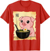 Funny Pig Anime Eating Ramen Pig Ramen Japanese Kawaii Anime Pig T-Shirt - Red