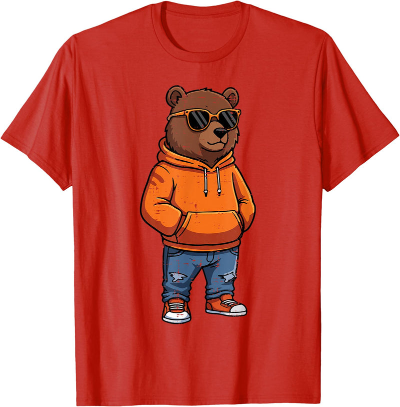 Bear Shirts For Men Women Kids Gifts Cool Bear Sunglasses Men Women Kids Boys Girls Youth Teen T-Shirt - Red
