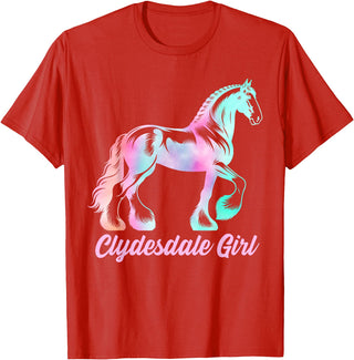 Clydesdale Horse by AKH Clydesdale Horse Girl, Womens Equestrian Clydesdale Horse T-Shirt - Red
