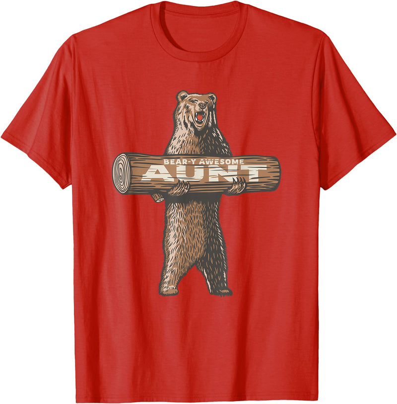 Cartba Aunt Co. Bear-y Awesome Aunt Funny Saying Cute Auntie T-Shirt - Red