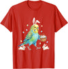 Cute Easter Bunny Rabbit with Eggs Whimsical Parakeet Design T-Shirt in Red