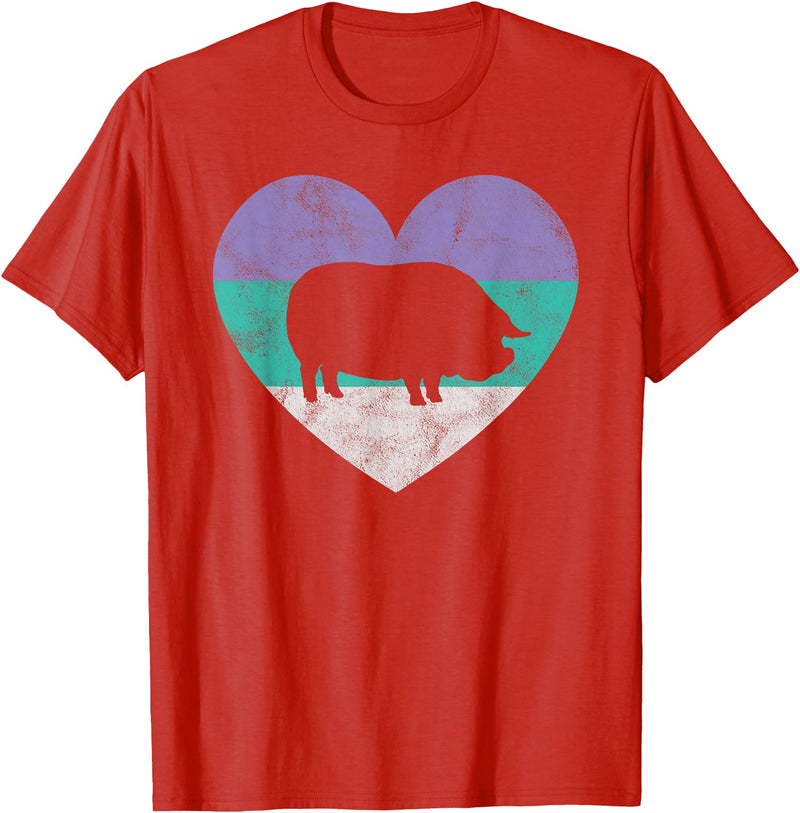 Animal Pet Shirts And Hoodies Retro Vintage Gifts Pot Belly Pig Gift Shirt For Women & Girls Retro Cute T-Shirt - Red