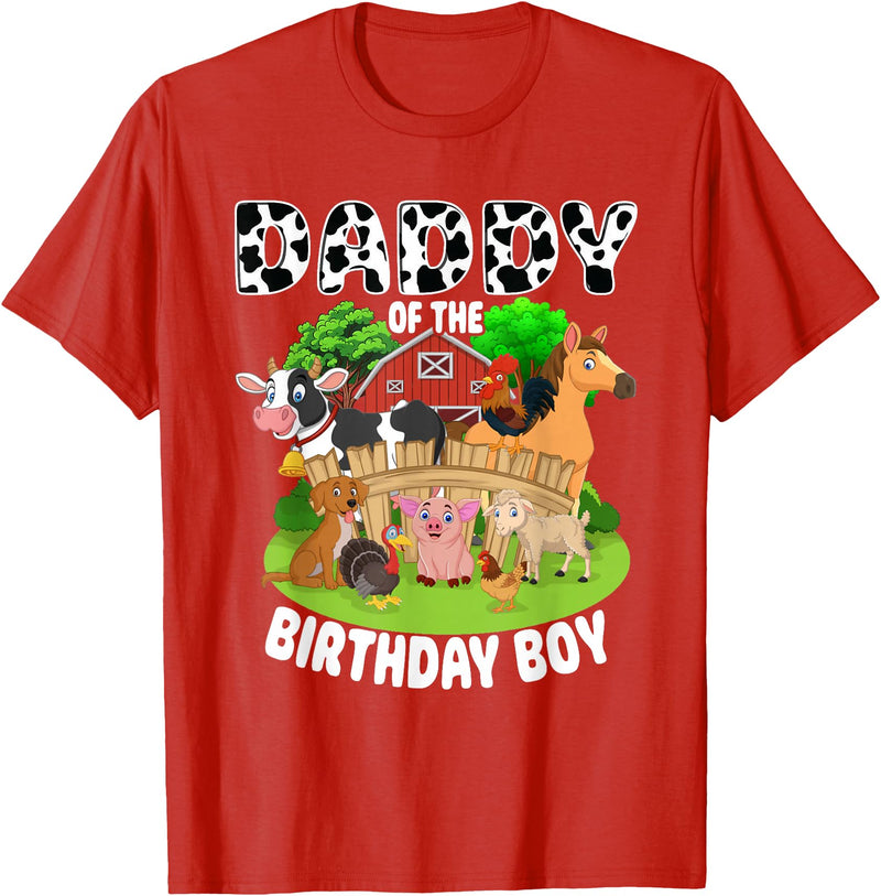 Matching Farm Theme Birthday Shirts By PDQA Daddy of The Bday Boy Farm Animals Matching Farm Theme T-Shirt - Red