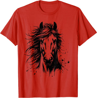 Horse Art For Men Women Kids Horse Portrait Equestrian Horseback Riding Horse Lover Unisex-Adults Kids T-Shirt Grey Small Classic Fit Crew Neck Short Sleeve - Red