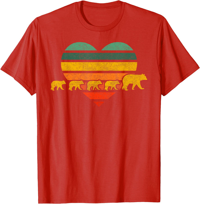 Just for Mom Mama Bear Four Cubs Shirt Retr Heart Mothers Day Gift T-Shirt - Red