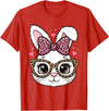 Cute Easter Rabbit Face Leopard Bow Sunglasses Bunny Girls T-Shirt in Red