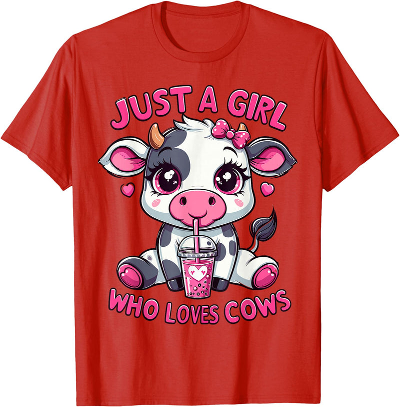 Cute Cow Lover Cow Just A Girl Who Loves Cows T-Shirt - Red