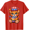 Kawaii Red White and Blue Fourth July Little Kids Cute Teddy Bear Patriotic 4th July Gift Bubble Boba Tea USA T-Shirt - Red