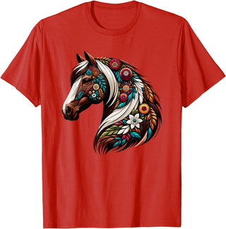 Horse Riding Lovers Gifts For Cowgirls & Girls Equestrian Horse Riding, Western Horseback, Horse Flower T-Shirt - Red
