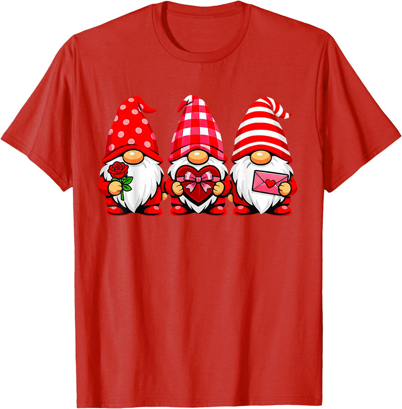 Three Gnome Crew Family Outfit Gnomes Love Valentine's Day Buffalo Leopard Heart Women Men T-Shirt - Red