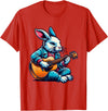 Cool Rabbit Plays Guitar Easter Musician Guitarist T-Shirt in Red