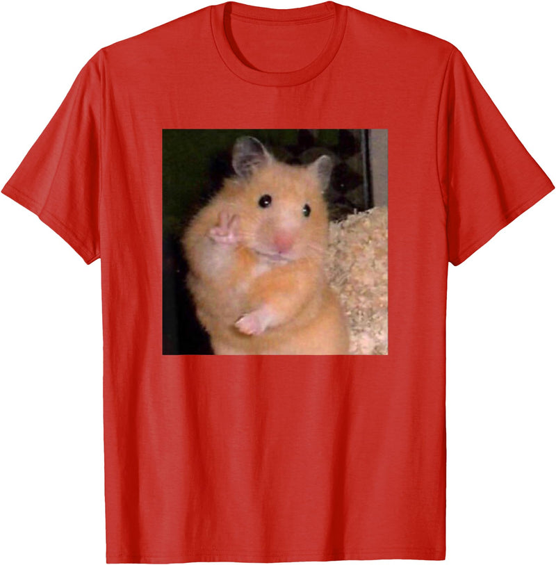 Hamster Meme Peace Sign Funny Pet Owner Trendy T-Shirt - Red