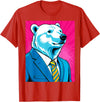 Pop Art Graphic Designs Co. Pop Art Polar Bear in Business Suit T-Shirt - Red