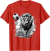 Passion For Sports Style Lion Playing Soccer Sports Team Animal T-Shirt - Red