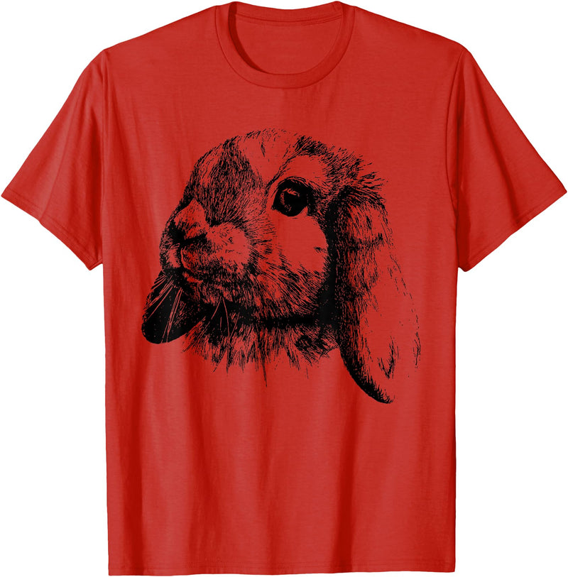 Rabbit Bunny Realistic Drawing , Graphic Lop Eared Bunny T-Shirt in Red
