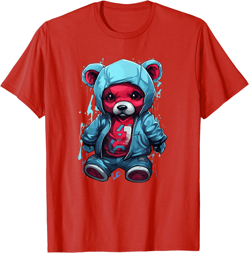 Teddy Bear Hoodie Street Style Urban Art Teddy Bear Hoodie Cool Street Style T-Shirt - Red