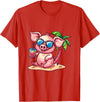Animal Party Summer Vacay Mood Party Pig Palm Trees Summer Vacation T-Shirt - Red