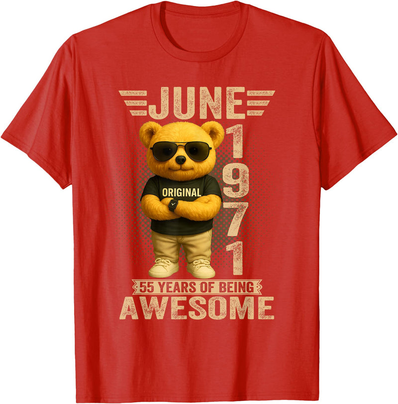 June 1971 55th Birthday Gifts for Men Women 55 Year Old June 1971 Teddy Bear 55th Birthday Men Women T-Shirt - Red