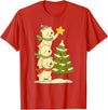 Cute Xmas Bear Cartoon for Kids and Family Cute Polar Bear Stacking Star on Tree Christmas T-Shirt - Red