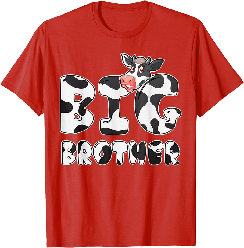 Cow Pattern Print Family Tee For Mom Dad Kids Cow Big Brother Birthday Funny Family Matching Bro Family T-Shirt - Red
