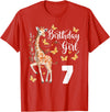 Giraffe Birthday Party by LazyPanda Giraffe 7th Birthday Girl 7 Years Old Giraffe Lover T-Shirt - Red