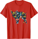 Animal Hog Floral Silhouette Pig Lover Floral Piglet Silhouette Womens Girls Graphic Pig T-Shirt - Red