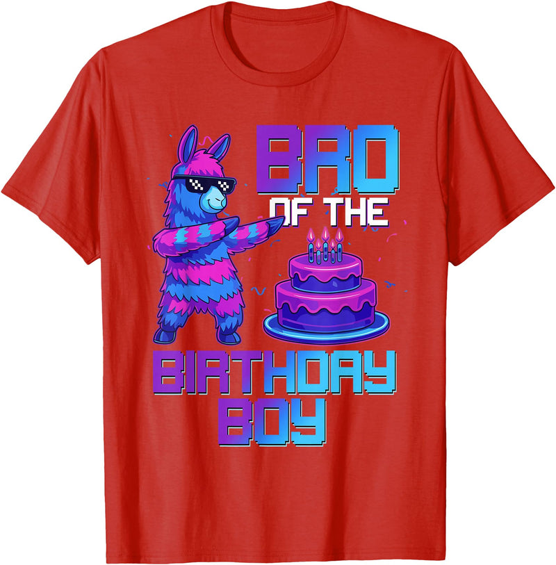 Llama Pinata Birthday Family Bday Party Decoration Brother of Birthday Boy Llama Pinata Party Family Matching T-Shirt - Red