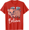 Buddy Tees Flying Pig with Wings Believe Motivational Pigs T-Shirt - Red