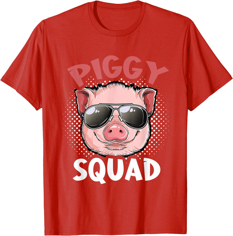 Piggy Squad T-Shirt Funny Cool Pigs Lover Pink Animal Tee T-Shirt - Red