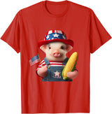 Pig Corn 4th of July Design 4th of July Pig American Us Flag Patriotic Corn 4th of July T-Shirt - Red