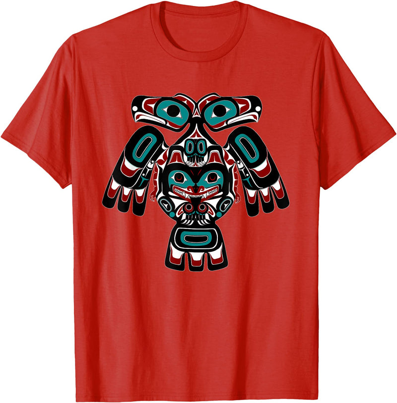 Tribal America Alaska Native American Indian Tlingit Eagle Bear Clan Spirit T-Shirt - Red