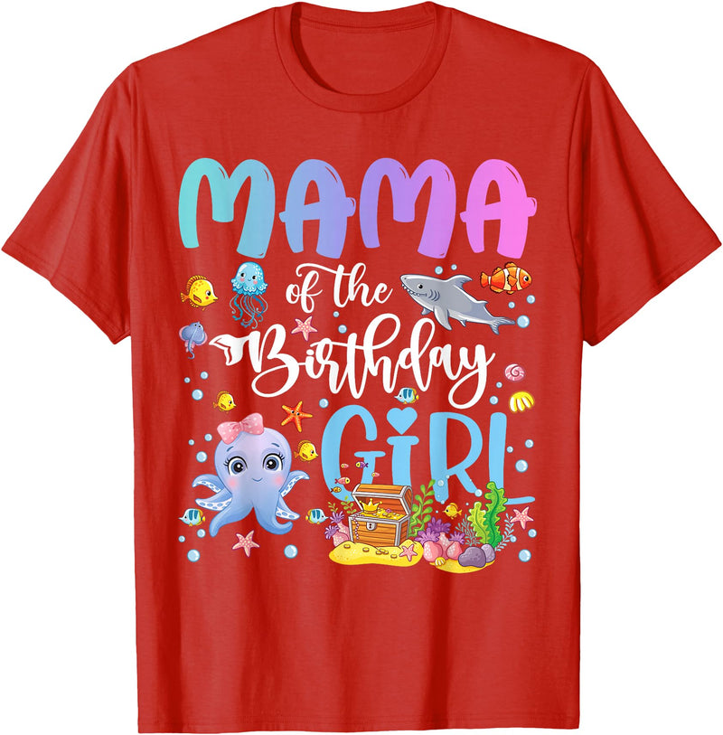 Funny Birthday Girl Aquarium Lover Matching Mama of The Birthday Girl Sea Fish Ocean Aquarium T-Shirt - Red