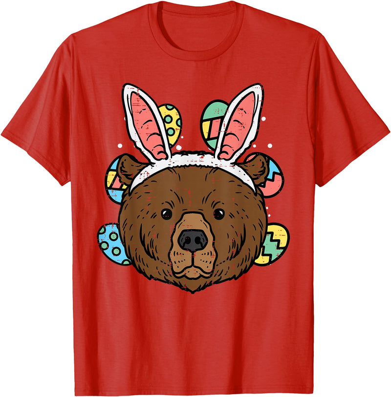 Easter Shirts Women Men Kids Children Easter Gift Easter Bear Face Bunny Ears Eggs Cute Animal Men Women Kids T-Shirt - Red