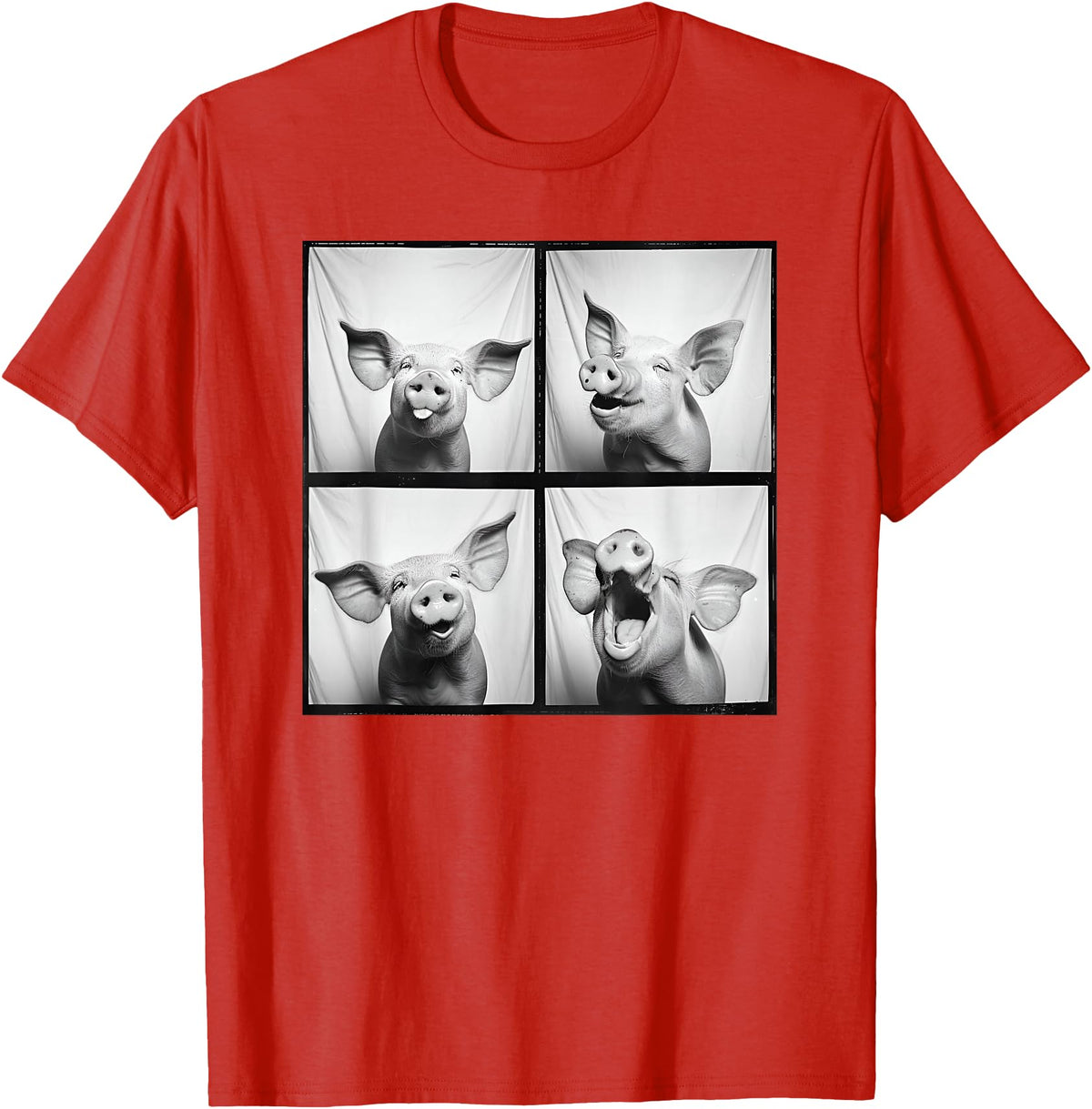 Piglet Farm Nature Photography Men Women Kids Happy Pig Face Portrait Hog Farmer Funny Farm Animal T-Shirt - Red