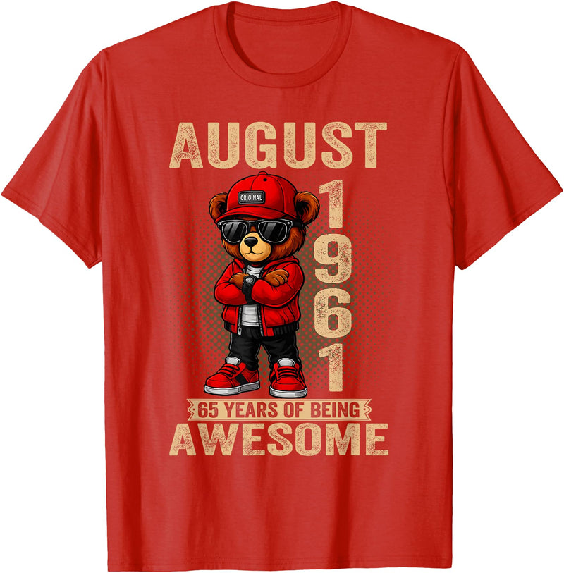 Born in 1961 August 65th Birthday Gifts For Women August 65th Birthday Men Women 1961 Awesome Teddy Bear T-Shirt - Red