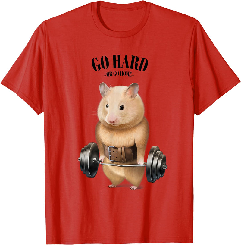 Hamster Muscle Training with Barbell Shrug Bar Fitness Gym T-Shirt - Red