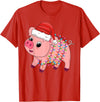Pig Christmas Gifts Men Women Kids Co. Christmas Lights Pig Wearing Xmas Hat - Pig Lover Farmer T-Shirt - Red