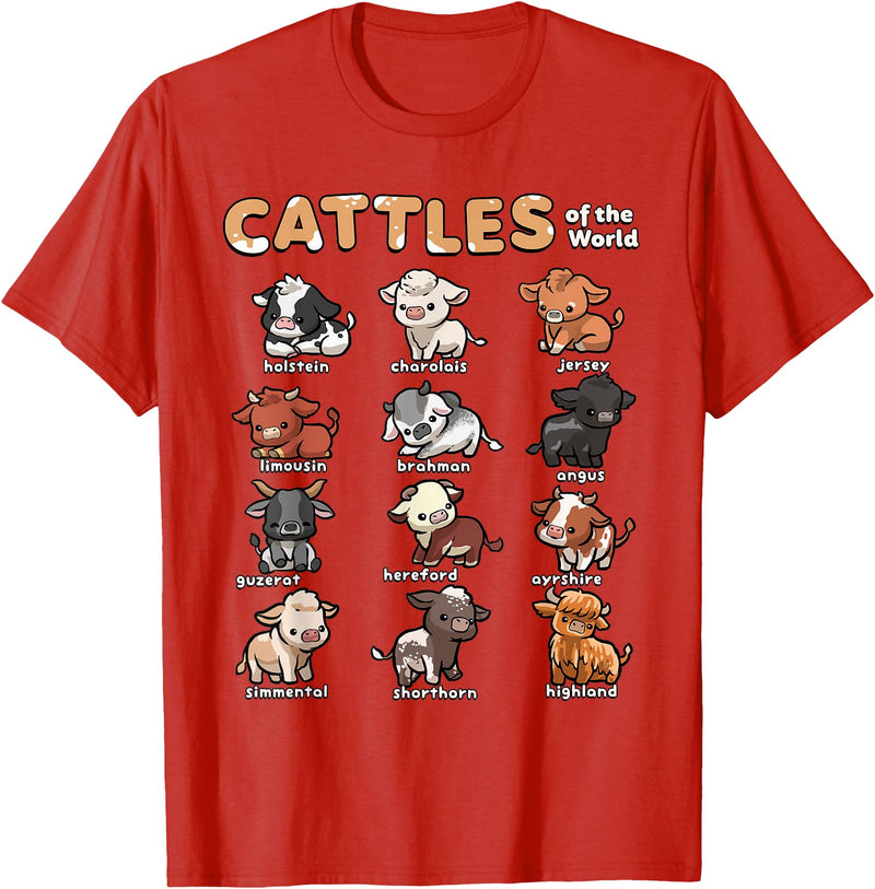 Wowsome! Cattles Animals of the World Cattle Farmer Rancher Cow Lover T-Shirt - Red