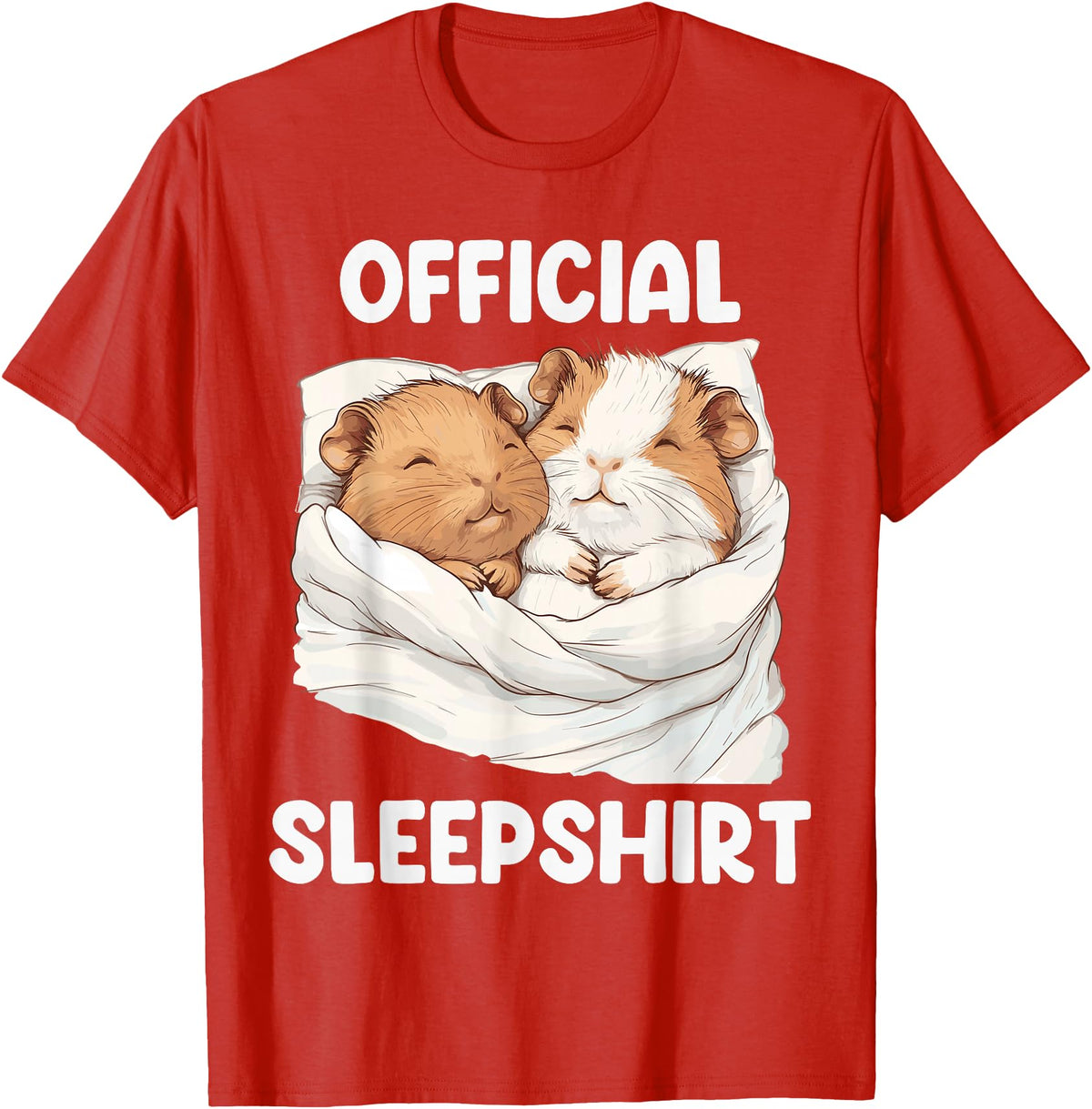 Cute Sleeping Guinea Pigs Pajama Official Sleepshirt Sleeping Guinea Pig Animal Lovers Pajama T-Shirt - Red