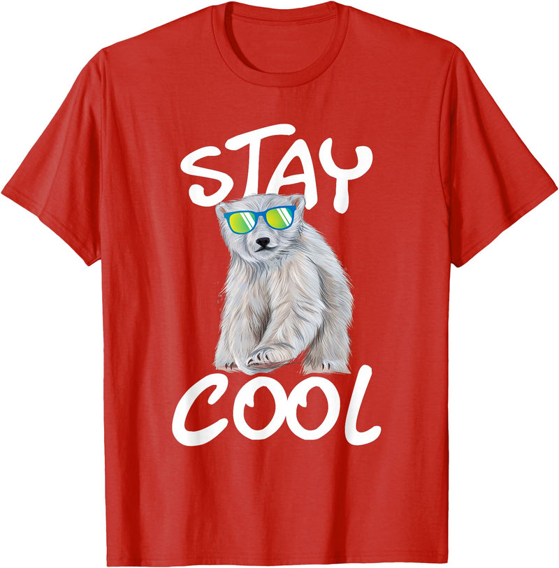 Funny Polar Bear Shirts Stay Cool - Polar Bear Cub Wildlife Zoo Animal Lover T-Shirt - Red
