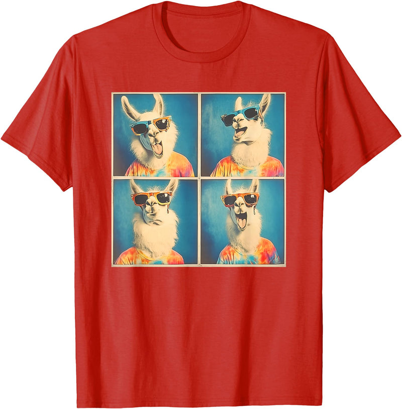Tie-Dye Animal Groovy Llama Lover Men Women Kids Colorful Hippie Llama Wearing Tie Dye Llama Lovers T-Shirt - Red
