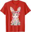 Cute Pink Flower Bunny Rabbit Happy Easter Women Girls T-Shirt in Red