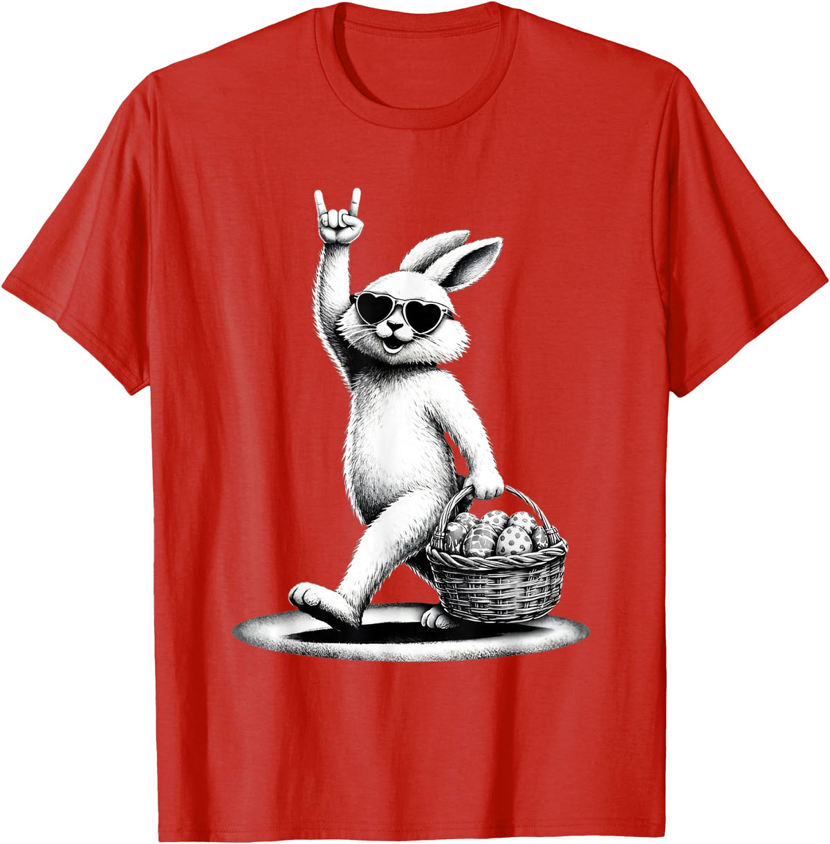 Funny Bunny Rabbit Rock on Men Women Kids Easter Day T-Shirt in Red